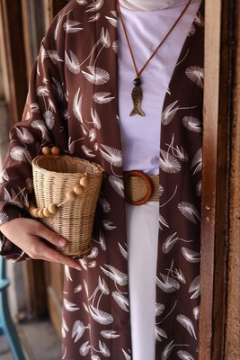 Esra Keküllüoğlu - Yeni Kimono Yapraklı-Kahve